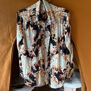 Free People Black and Orange Floral Button Down Shirt